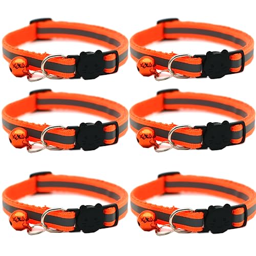 Hepplly 6-Pack Katzenhalsbänder Quick Release Reflective Kitten Halsband mit Glocke (Orange) von Hepplly