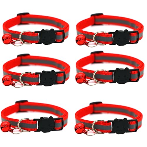Hepplly 6-Pack Katzenhalsbänder Quick Release Reflective Kitten Halsband mit Glocke (Rot) von Hepplly