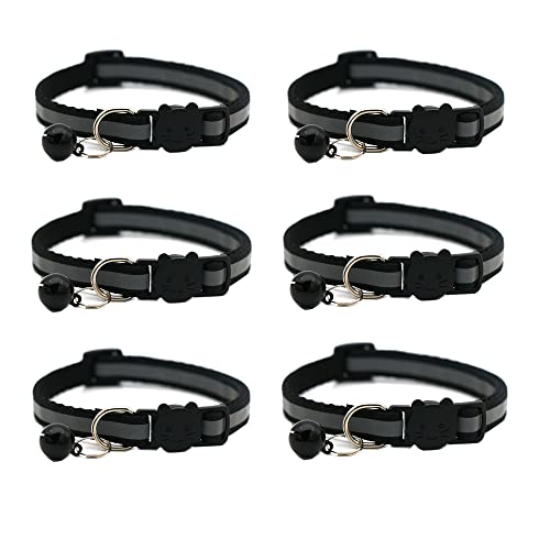 Hepplly 6-Pack Katzenhalsbänder Quick Release Reflective Kitten Halsband mit Glocke (Schwarz) von Hepplly