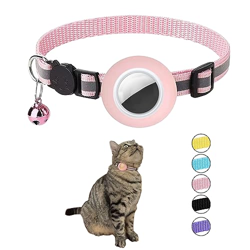 Hepplly Reflektierende Airtag Katzenhalsband mit Glocke und Airtag Halter, kompatibel mit Airtag, Katzenhalsband mit zerbrechlicher Sicherheitsschnalle für Kätzchen, Katze（ Hellrosa） von Hepplly