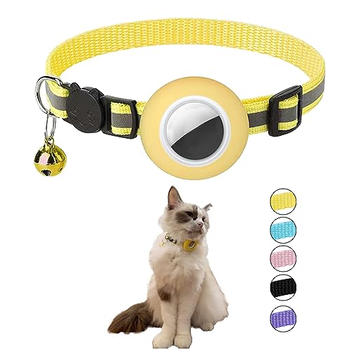 Hepplly Reflektierende Airtag Katzenhalsband mit Glocke und Airtag Halter, kompatibel mit Airtag, Katzenhalsband mit zerbrechlicher Sicherheitsschnalle für Kätzchen, Katze（Gelb） von Hepplly