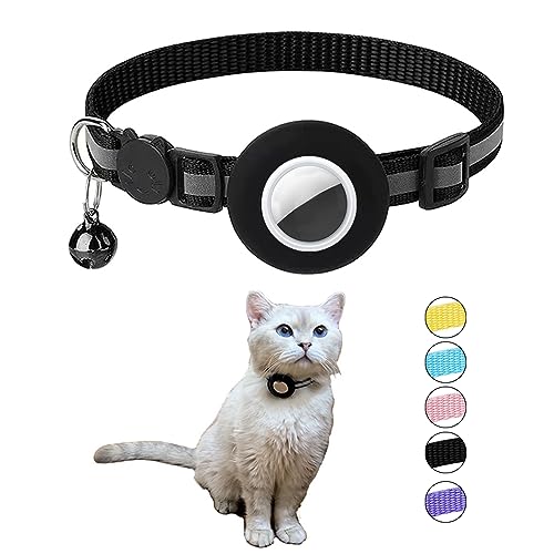 Hepplly Reflektierende Airtag Katzenhalsband mit Glocke und Airtag Halter, kompatibel mit Airtag, Katzenhalsband mit zerbrechlicher Sicherheitsschnalle für Kätzchen, Katze（Schwarz） von Hepplly