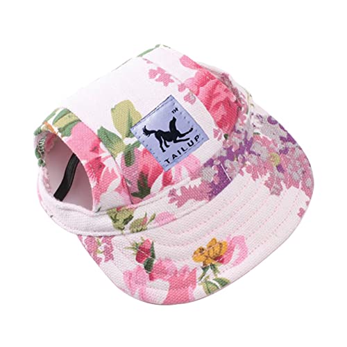 Baseballmütze für Haustiere, Hunde Mütze Basecap Outdoor Sport Sonnenschutz Sunbonnet Sommer Reise Hut Baseballkappe Sonnenhüte Hundemütze mit Ohrlöchern und Verstellbarem Kinnriemen,Blumen,L von Herbests