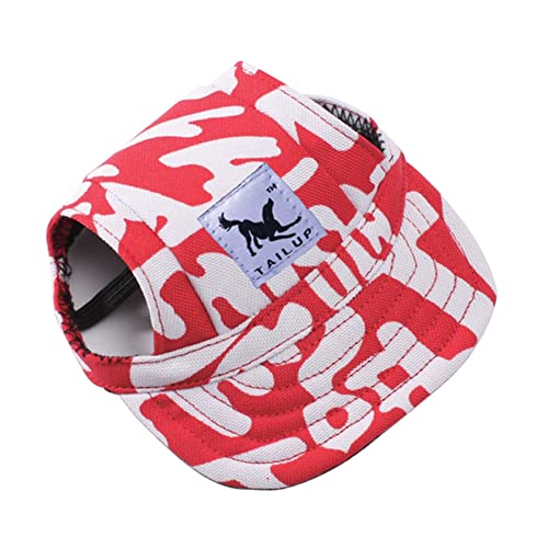 Baseballmütze für Haustiere, Hunde Mütze Basecap Outdoor Sport Sonnenschutz Sunbonnet Sommer Reise Hut Baseballkappe Sonnenhüte Hundemütze mit Ohrlöchern und Verstellbarem Kinnriemen,Weiß Rot,S von Herbests