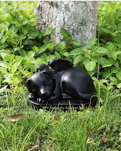Herfair 3D-Statue für Haustiere, Urne für Asche, Urne für Hunde, Urne für Katzen, Einäscherung, Haustiere, Erinnerungsbox, Engelsstatue für Garten Haustiere Box in Schwarz (Hunde) von Herfair