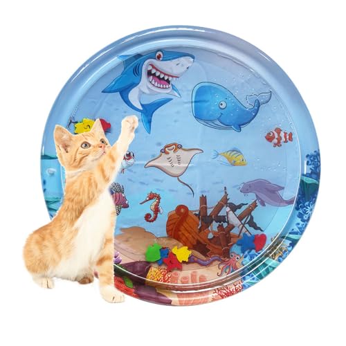 ∅100 Wassermatte für Katzen, Sensorische Wasser Spielmatte für Katzen, Verdickte 50 Seide rutschfeste Katzenspielzeugmatte für Haustiere, dauerhaftes interaktives Haustierbett Spielzeug. von Herjiore