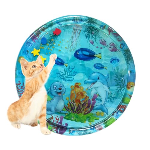 ∅100 Wassermatte für Katzen, Sensorische Wasser Spielmatte für Katzen, Verdickte 50 Seide rutschfeste Katzenspielzeugmatte für Haustiere, dauerhaftes interaktives Haustierbett Spielzeug. von Herjiore