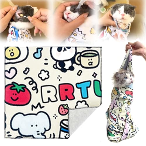 Herjiore Cat Wrap for Cutting Nails, Cat Wrap Towel, Cat Wrap Grooming, Self-Adherent, Anti-Bite, Anti-Scratch, Anti-Escape. (C, 55cm) von Herjiore