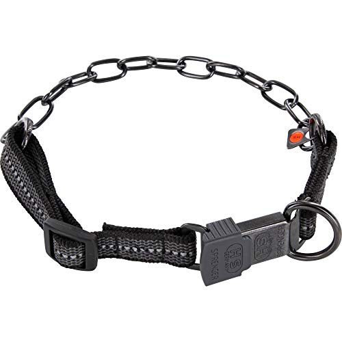 Sprenger Hundehalsband aus schwarzen Edelstahl Gliedern 3mm und reflektierendem Nylon I Halskette mit Clic Lock Verschluss variabel verstellbar von 55 bis 60 cm, schwarz von Herm Sprenger