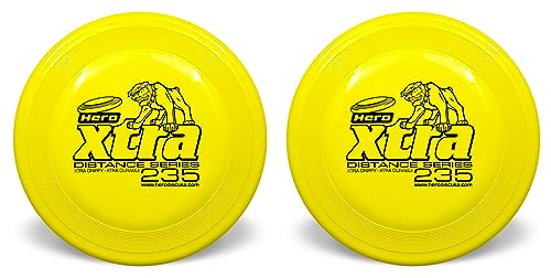 Hero Disc USA Hero Xtra 235 Distanz-Hundescheibe, Outdoor-Hundespielzeug und Haustierscheibe, Distanzhund fliegende Scheibe, 2 Stück (Gelb) von Hero Disc USA