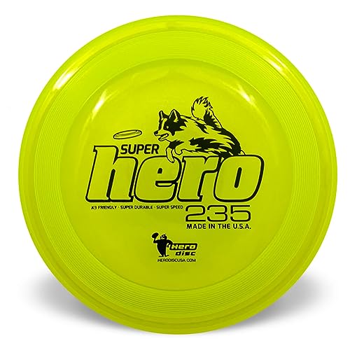 Hero Disc USA Superhero 235 K9 Candy Kunststoff-Hundescheibe, Outdoor-Hundespielzeug und Haustierscheibe, pannensichere Hundefliegenscheibe (Gelb) von Hero Disc USA