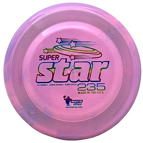 Hero Disc USA Superstar 235 Hunde-Frisbee, Outdoor-Hundespielzeug und Haustier-Frisbee, durchstoßfeste Hunde-Fliegenscheibe, wirbelnde gemischte Farben, Kunststoff (Rosa-Violett-Wirbel) von Hero Disc USA