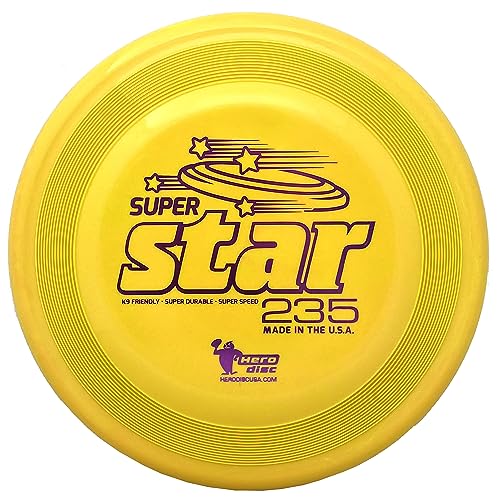 Hero Disc USA Superstar 235 Hunde-Frisbee, Outdoor-Hundespielzeug und Haustier-Frisbee, durchstoßfeste Hunde-Fliegenscheibe, wirbelnde gemischte Farben, Kunststoff (gelb-orange Wirbel) von Hero Disc USA