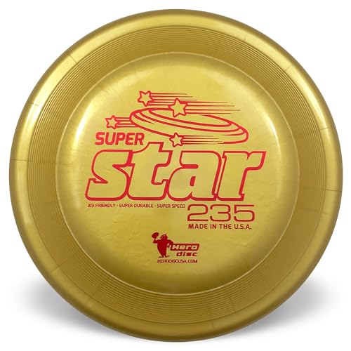 Hero Disc USA Superstar 235 Hunde-Frisbee, Outdoor-Hundespielzeug und Haustier-Frisbee, pannensichere Hundefliegenscheibe (Gold) von Hero Disc USA