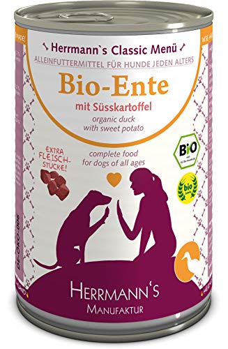 Herrmanns Bio Hundefutter Ente Menu 1 mit Süßkartoffel, Kürbis, Nachtkerzenoel 400 g, 12er Pack (12 x 400 g) von Herrmann's