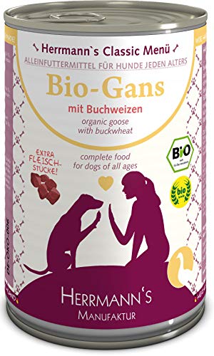 Herrmanns Bio Hundefutter Gans Menu 1 mit Buchweizen, Apfel, Kokosmilch 400 g, 12er Pack (12 x 400 g) von Herrmann's