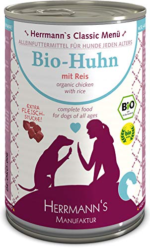 Herrmanns Bio Hundefutter Huhn Menu 1 mit Reis, Karotte, Leinoel 400 g, 12er Pack (12 x 400 g) von Herrmann's