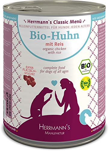 Herrmanns Bio Hundefutter Huhn Menu 1 mit Reis, Karotte 800 g, 6er Pack (6 x 800 g) von Herrmann's