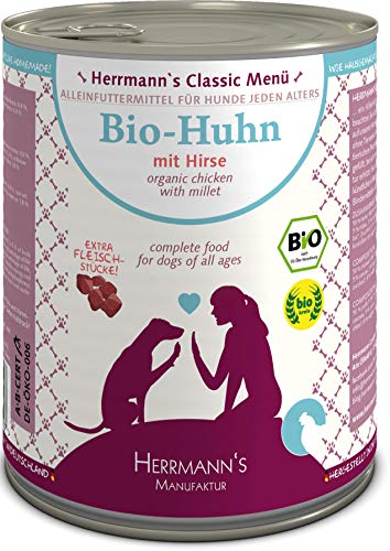 Herrmanns Bio Hundefutter Huhn Menu 2 mit Hirse, Kürbis, Zucchini 800 g, 6er Pack (6 x 800 g) von Herrmann's