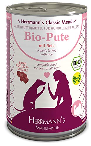 Herrmanns Bio Hundefutter Pute Menu 1 mit Reis, Karotte, Sellerie, Fenchel 400 g, 12er Pack (12 x 400 g) von Herrmann's