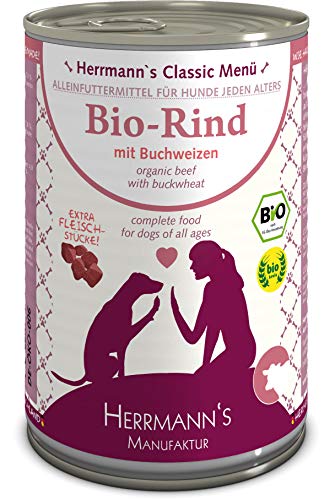 Herrmanns Bio Hundefutter Rind Menu 1 mit Buchweizen, Apfel, Birne 400 g, 12er Pack (12 x 400 g) von Herrmann's