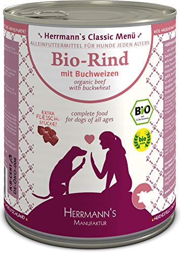 Herrmanns Bio Hundefutter Rind Menu 1 mit Buchweizen, Apfel, Birne 800 g, 6er Pack (6 x 800 g) von Herrmann's