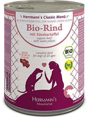 Herrmanns Bio Hundefutter Rind Menu 2 mit Süßkartoffeln, Kürbis 800 g, 6er Pack (6 x 800 g) von Herrmann's