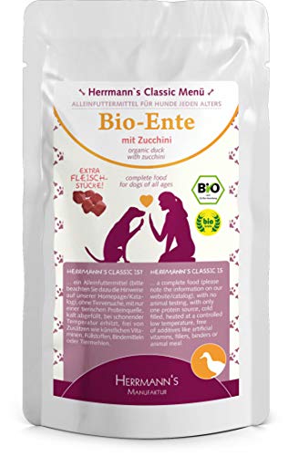 Herrmanns Ente Menu 1mit Kürbis, Zucchini, Banane, Nachtkerzenoel 130g Bio Hundefutter, 12er Pack (12 x 0.13 kg) von Herrmanns