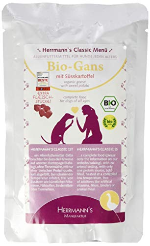 Herrmanns Gans Menu 1 mit Süßkartoffeln, Zucchini, Nachtkerzenoel 130g Bio Hundefutter, 12er Pack (12 x 0.13 kg) von Herrmanns