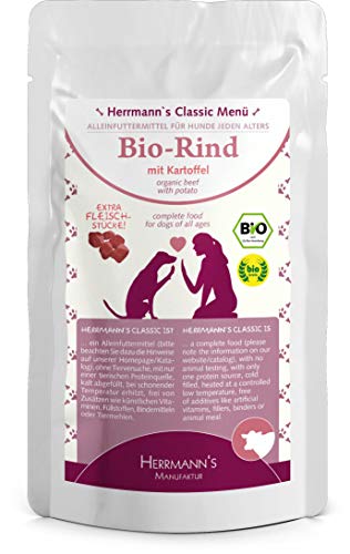 Herrmanns Rind Menu 1 mit Kartoffel, Apfel, Birne, Sellerie, Kokosflocken 130g Bio Hundefutter, 12er Pack (12 x 130 g) von Herrmanns