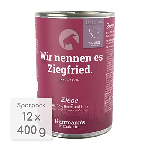 Herrmanns Selection Nassfutter Hund - Sensible - Ziege mit rote Beete und Hirse | 12 x 400 g von Herrmann's