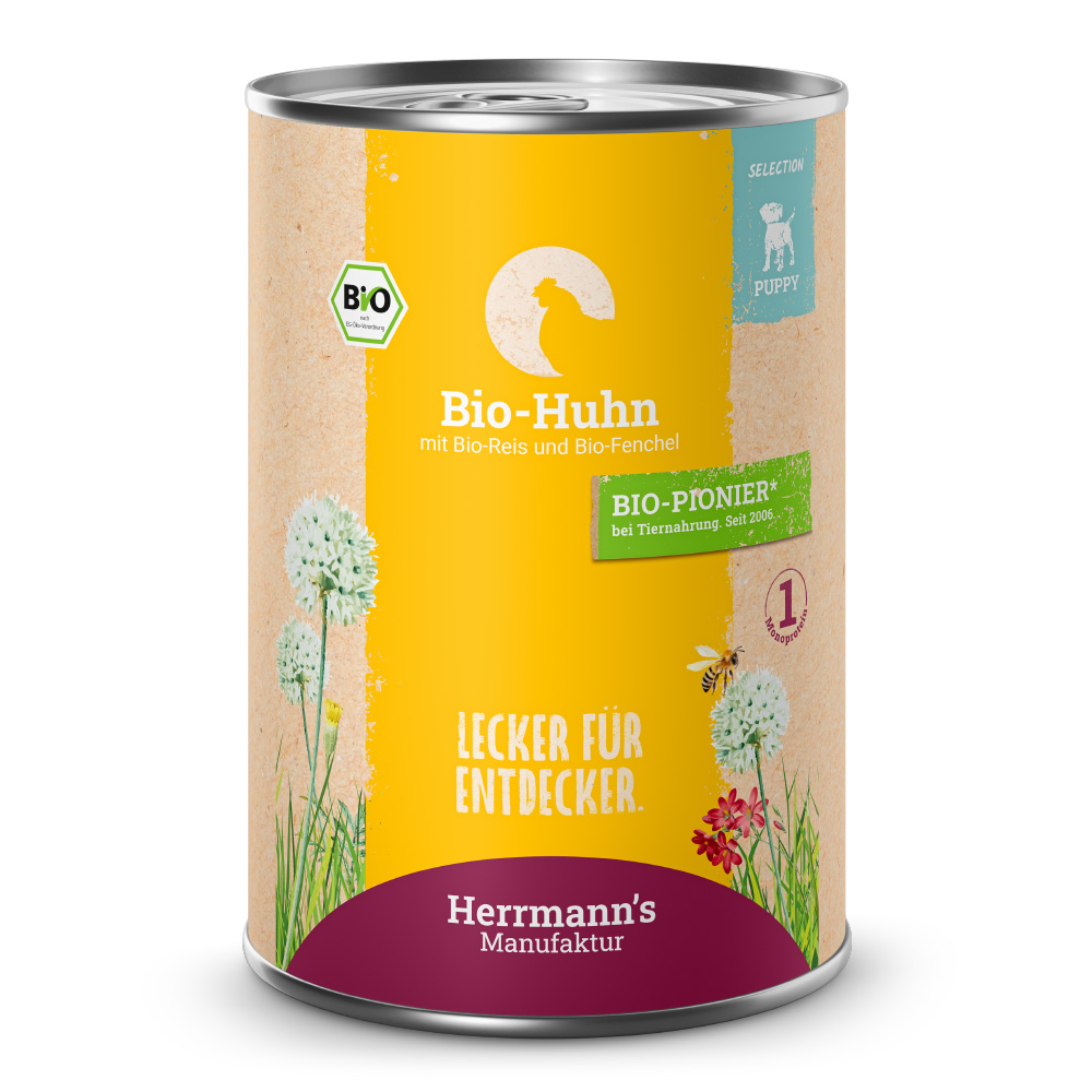 Herrmann's | Bio Huhn mit Reis und Fenchel | Selection Puppy | 6 x 400 g Herrmann's | Bio Huhn mit Reis und Fenchel | Selection Puppy | 6 x 400 g von Herrmanns