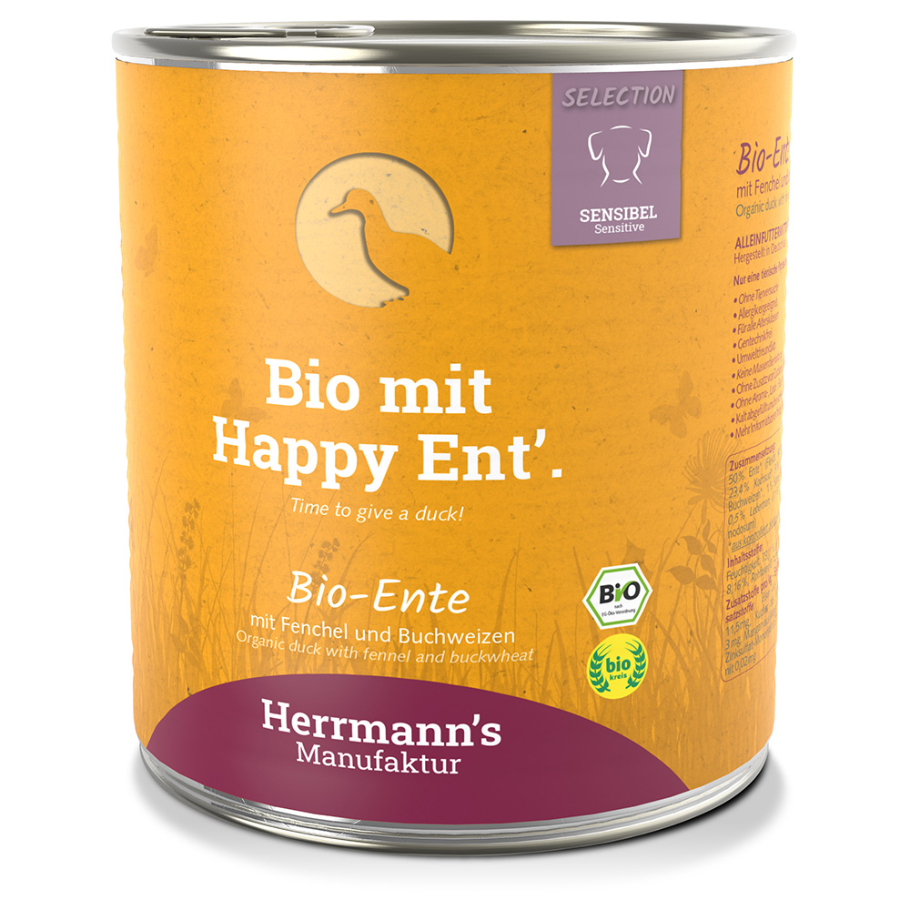 Herrmann´s Bio-Menü Sensitive 6 x 800 g - Bio-Ente mit Bio-Fenchel und Bio-Buchweizen von Herrmanns
