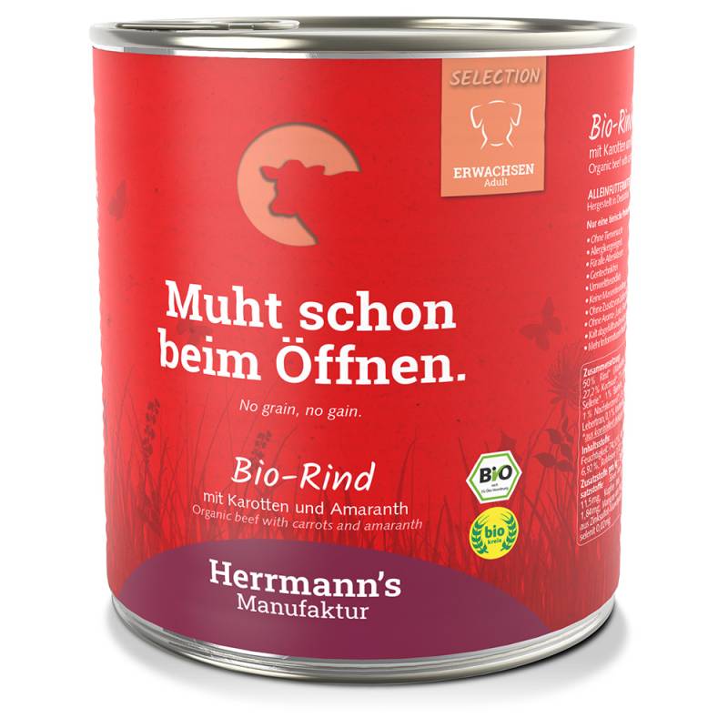Herrmann´s Bio-Menü / Menü Sensitive 6 x 800 g - Bio-Rind mit Bio-Karotten und Bio-Amaranth von Herrmanns