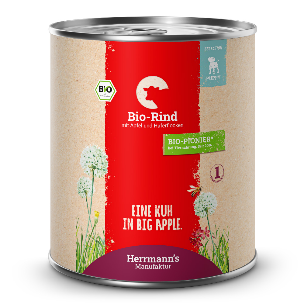 Herrmann's | Bio Rind mit Apfel & Haferflocken | Selection Puppy | 30 x 800 g von Herrmanns