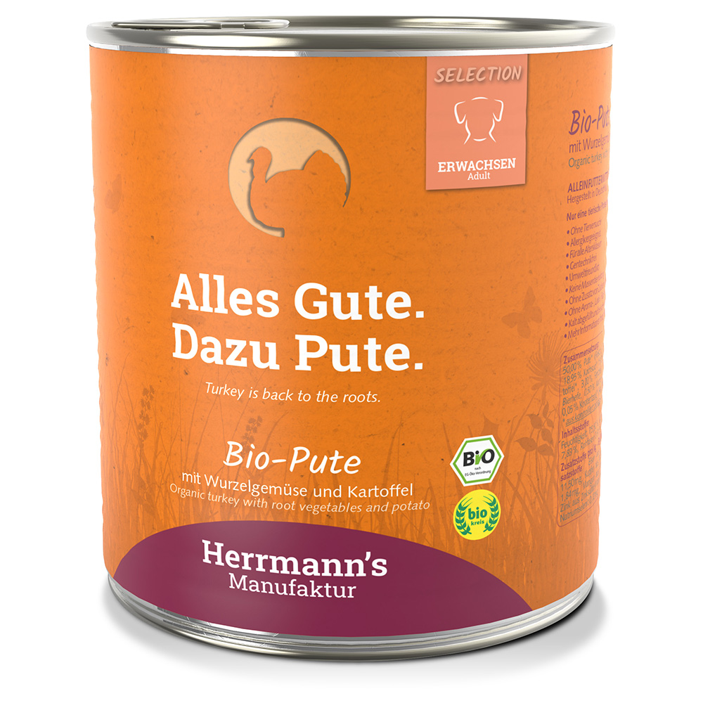 Herrmann´s Bio-Menü Sensitive 6 x 800 g - Bio-Pute mit Bio-Wurzelgemüse und Bio-Kartoffel von Herrmanns