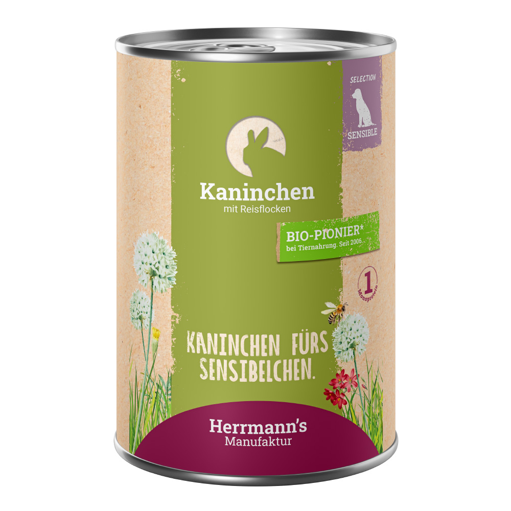 Herrmann´s Selection Sensible 6 x 400 g - Kaninchen mit Bio-Reisflocken von Herrmanns