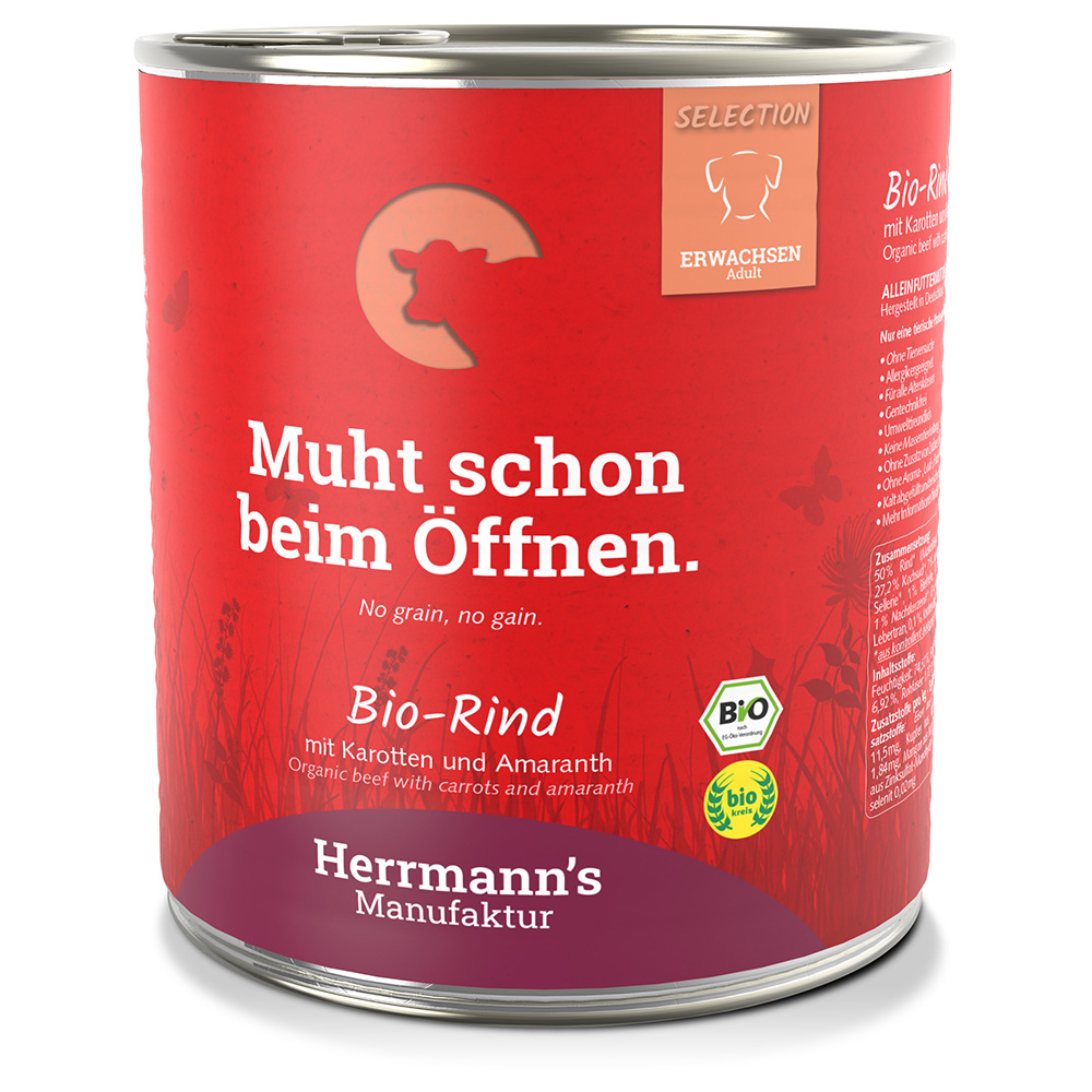 Sparpaket Herrmann´s Bio-Menü Sensitive 12 x 800 g - Bio-Rind mit Bio-Karotten und Bio-Amaranth von Herrmanns