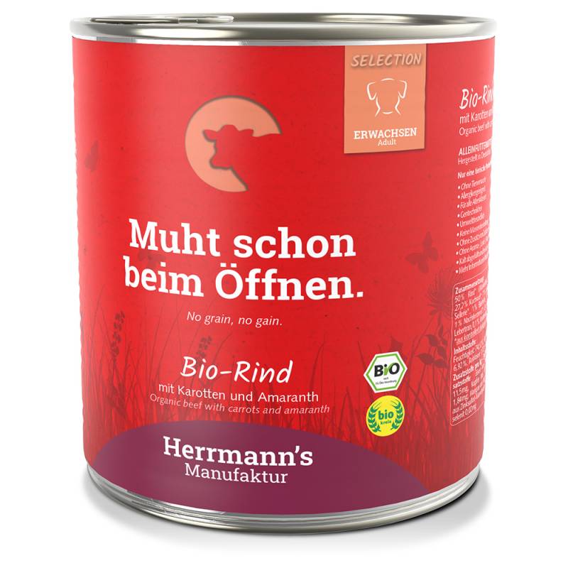 Sparpaket Herrmann´s Bio-Menü Sensitive 12 x 800 g - Bio-Rind mit Bio-Karotten und Bio-Amaranth von Herrmanns