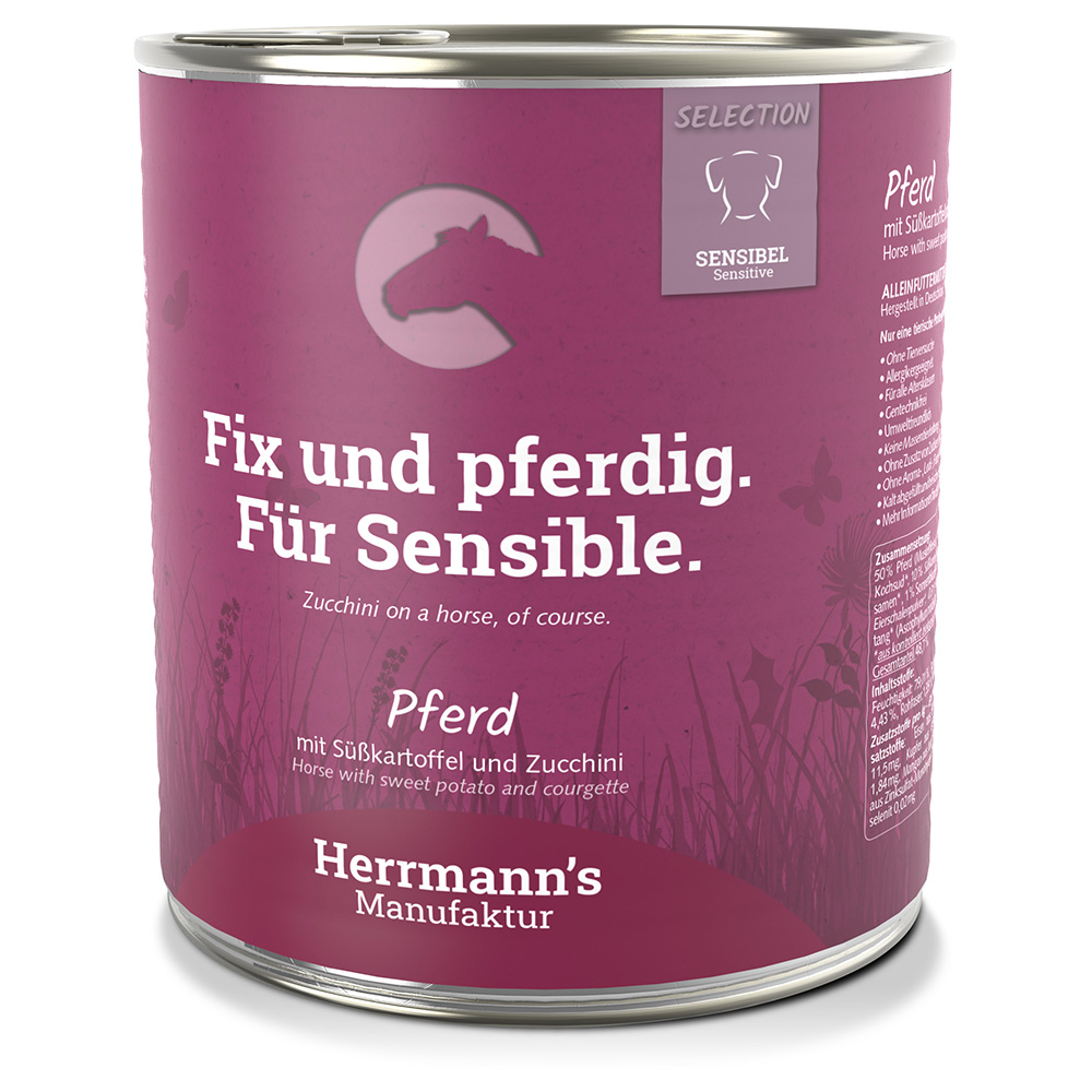 Sparpaket Herrmann´s Bio-Menü Sensitive 12 x 800 g - Pferd mit Bio-Süßkartoffel und Bio-Zucchini von Herrmanns