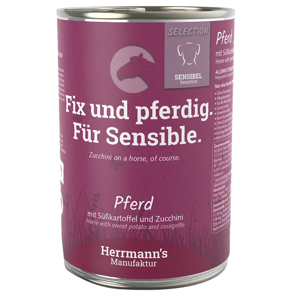 Sparpaket Herrmann's Selection Sensible 24 x 400 g - Pferd mit Bio-Süßkartoffel & Bio-Zucchini Sparpaket Herrmann's Selection Sensible 24 x 400 g - Pferd mit Bio-Süßkartoffel & Bio-Zucchini von Herrmanns