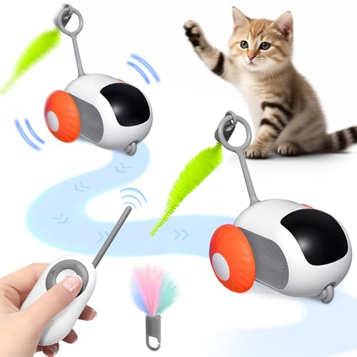Interaktives Katzenspielzeug, Automatischer LED Drehender Katzenball mit Sprachaktivierung und 4 Ersatzfedern, Katzen Roller Ball Intelligenzspielzeug Für Kätzchen und Hund (Orange) von Hersance