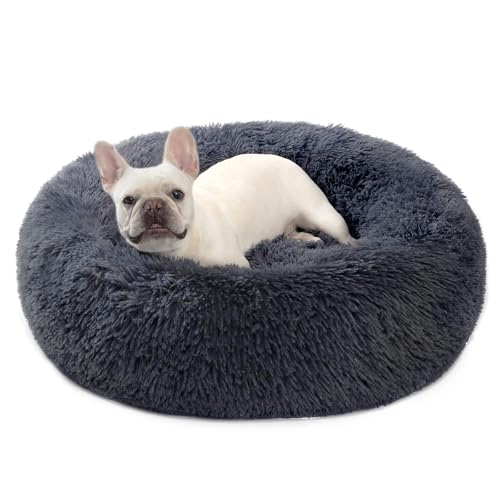 Donut-Hundebetten für kleine Hunde, waschbares, rundes Katzenbett für Indoor-Katzen, Anti-Angst-beruhigendes Haustierbett mit zotteligem Plüsch-Kunstfell und rutschfester Unterseite, Dunkelblau, 76,2 Donut-Hundebetten für kleine Hunde, waschbares, rundes Katzenbett für Indoor-Katzen, Anti-Angst-beruhigendes Haustierbett mit zotteligem Plüsch-Kunstfell und rutschfester Unterseite, Dunkelblau, 76,2 von Hervimo