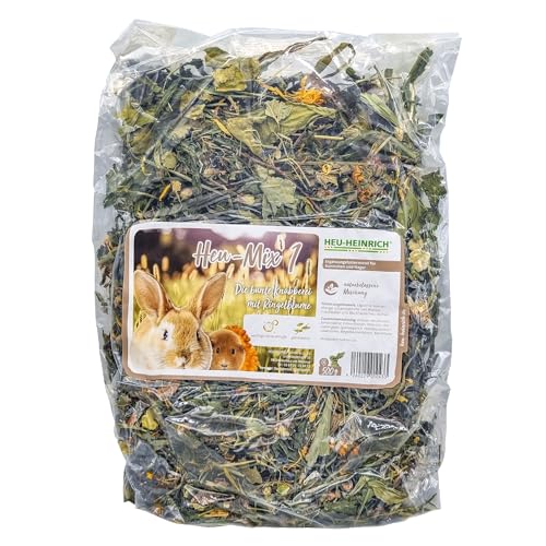 HEU-HEINRICH® 500g Heu-Mix 1 - Bunte Knabberei - Futtermischung für Kleintiere, Ergänzungsfutter für Nager - Mischung für Kaninchen und Nase, Nager Futter aus Heu, ideal zum Ergänzen des Hauptfutters von Heu-Heinrich