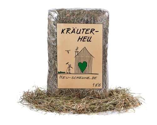 Kräuterheu der Heu Scheune® I 1kg Tüte I 2. Schnitt I weich und energiereich I für Kaninchen, Meerscheinchen, Nager, Pferde und Co. von Heu-Scheune.de