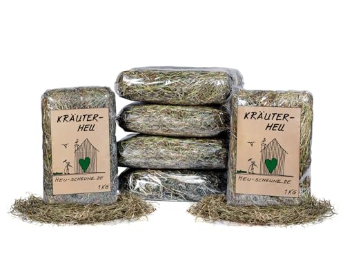 Kräuterheu der Heu Scheune® I 6X 1kg Tüte I 2. Schnitt I weich und energiereich I für Kaninchen, Meerscheinchen, Nager, Pferde und Co. von Heu-Scheune.de