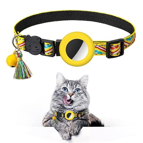 Airtag Katzenhalsband mit Glöckchen, Nylon-Halsband für Katzen, Kätzchen, Kätzchen und Welpen, 22,9 - 33 cm, 1,1 cm breit und leicht, Gelb von Hevanky