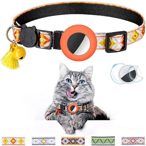 Airtag Katzenhalsband mit Glöckchen, Nylon-Halsband für Katzen, Kätzchen, Kätzchen und Welpen, 22,9 - 33 cm, 1,1 cm breit und leicht, Orange von Hevanky