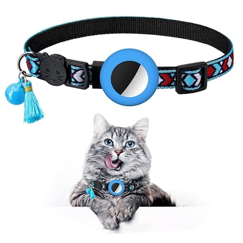 Airtag Katzenhalsband mit Glöckchen, Nylon-Haustierhalsbänder für Katzen, Kätzchen, Kätzchen und Welpen, 22,9 - 33 cm, 1,1 cm breit und leicht, Blau von Hevanky