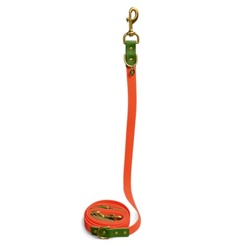 Hey Lana Biothane Hundeleine Führungsleine, Made in Germany, 2 Karabiner & 3-Fach verstellbar, Hund Führleine Leine, Zugleine Hundelaufleine Trainingsleine Handsfree (S, orange/grün, 230 x 1,5 cm) von Hey Lana